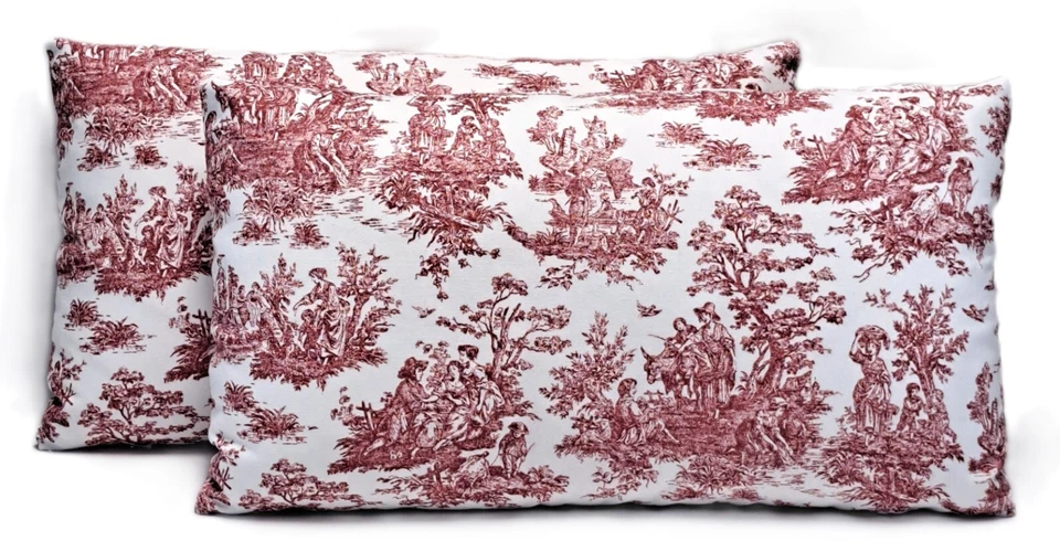 Funda de almohada decorativa lumbar French Country Red Toile 12x20 Foto 2 de 4