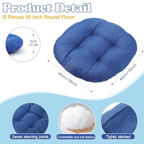 Pcs 15 Inch Round Floor Cushions for Kids and Toddlers, Flexible 8 Jewelry Blue - Picture 3 of 6