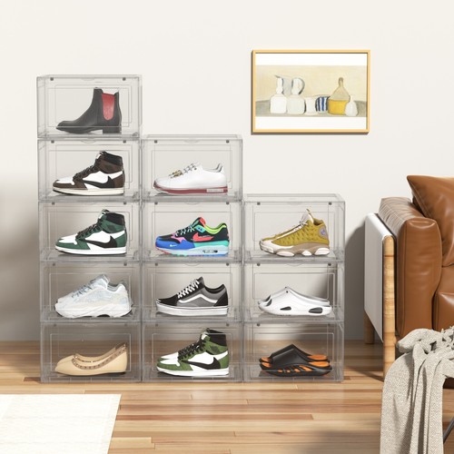 Kekow 12-Packs X-Large Shoe Storage Box Clear Plastic Stackable Shoe Organizer - Picture 5 of 9