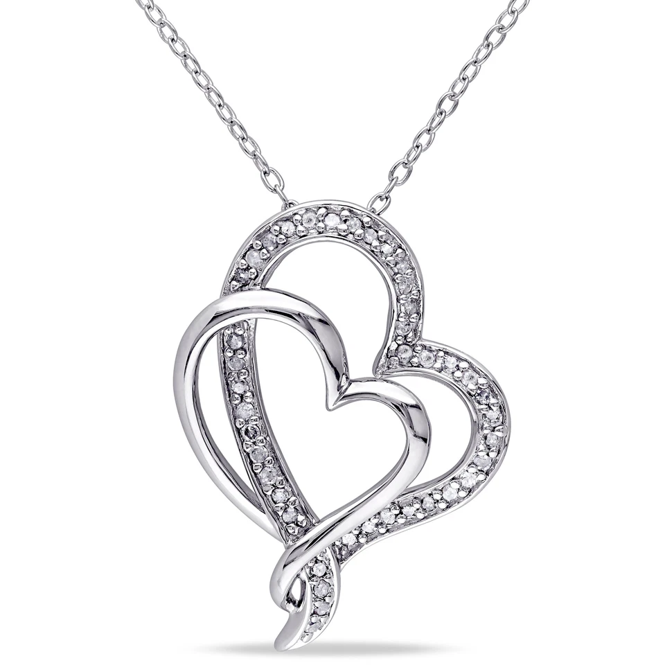 Colgante de corazón entrelazado de diamantes TDW de plata de ley Amour de 1/4 quilates con cadena, 18"