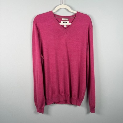 Joseph Abboud Mens Large Pink Extra Fine Merino Wool V-Neck Sweater