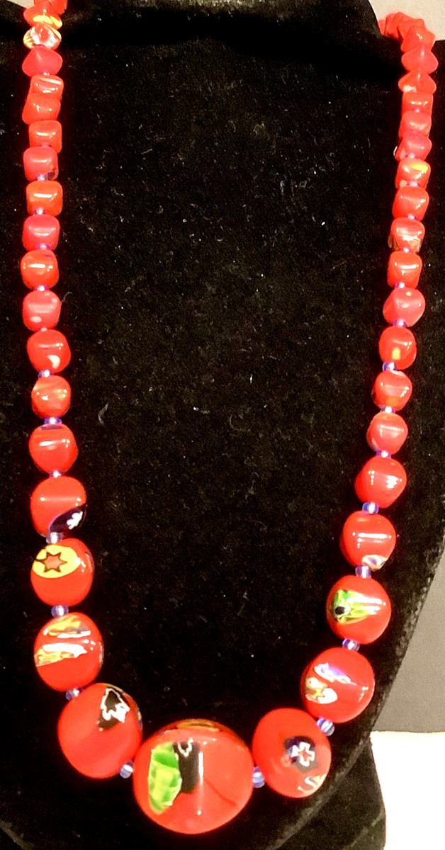Murano MILLEFIORI Necklace Antique Red Glass Beads