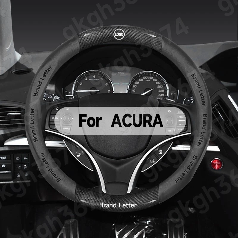 38cm 15" Steering Wheel Cover Faux Leather For Acura Carbon Fiber + Black - Image 2 of 4