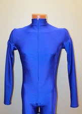 Men Catsuit 330-89 Long Sleeve High Collar Zipper Front Blue Spandex Size L