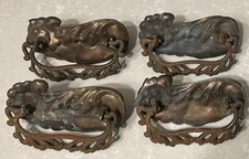 Lot of 4 Large 3" COC Antique Drop Bail Drawer Pull Original Copper Hardware