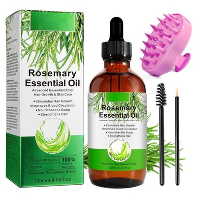 Rosmarinöl Haare Wachstum 60 ml mit Kopfhaut Massagebürste, Reines Rosemary
