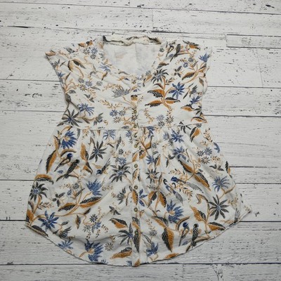 Anthropologie Dress Womens XS White Blue Yellow Floral Button Front Short Sleeve