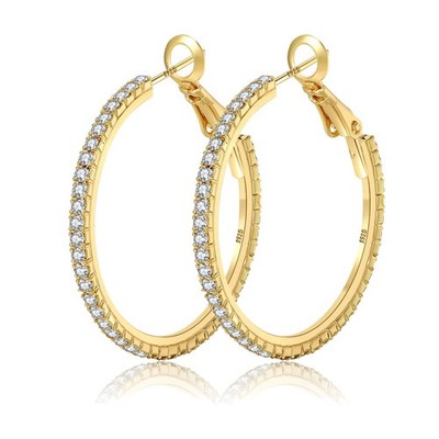 14K Gold Strass Creolen - modische dünne große Creolen, hypoallergen, 20/3