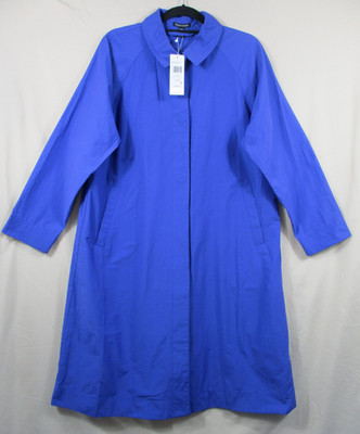 -NWT Eileen Fisher Royal Classic Collar Coat Light Cotton Nylon Blue Sz XXS