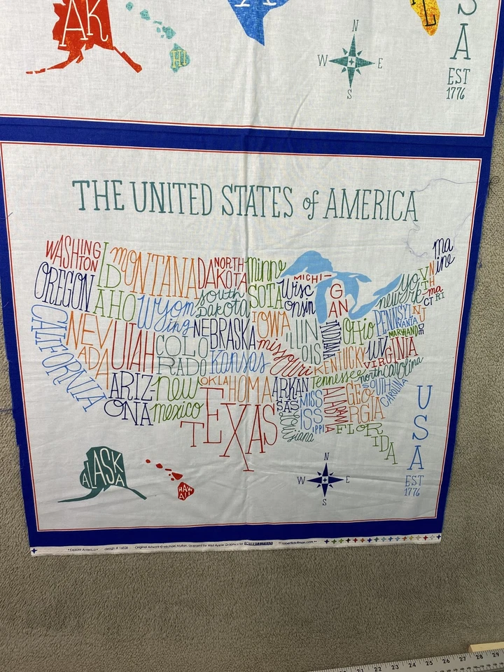 Robert Kaufman Explore America Mapa Painel Estados Unidos Arte de Parede Tecido Acolchoado - Imagem 3 de 4