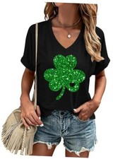 Casual V-Neck Graphic Tees for Women Summer Cute Short X-Large Rb-b-black