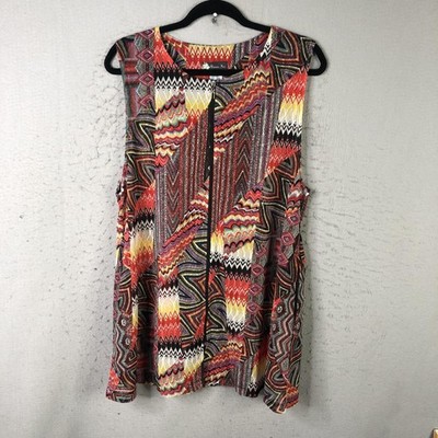 Damee Inc Vest Womens Large Multicolor Mesh Zip Front Longline Geometric Print