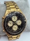 Vintage Men's Seiko Flightmaster Chronograph Gold Tone Quartz Watch New Battery