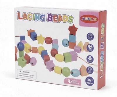 42PCS Wooden Animal Threading Beads Set Montessori Preschool Learning Toy Kids