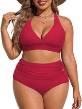 Womens Plus Size Bikini Piece Swimsuits Tummy Control Bathing Suits High Wais...