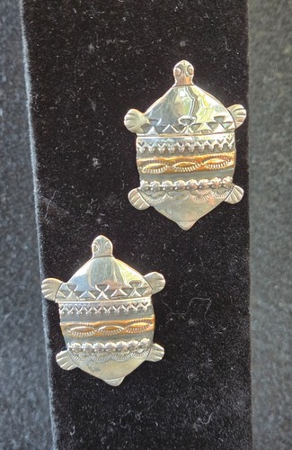 Navajo Sterling Silver & Copper Turtle Earrings by Johnson Largo