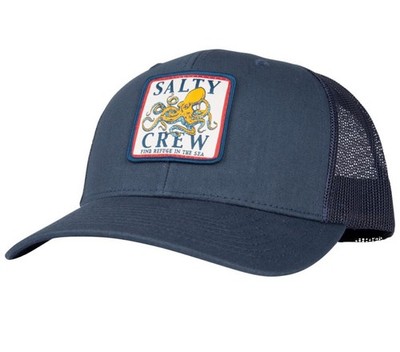 New Salty Crew Ink Slinger Retro Snapback Trucker Hat Navy 6-Panel Cap