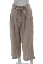 Club Monaco Women's Paperbag Waist Pleated Front Straight Leg Pants Beige Size 8