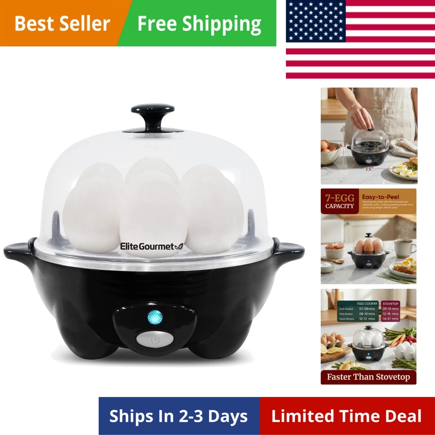 Rapid Egg Cooker, 7 Easy-To-Peel, Hard, Medium, Soft Boiled Eggs, Poacher, Om...