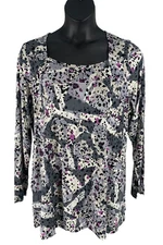 LOGO by Lori Goldstein Rayon 230 Square Neck Printed Top Frost Grey