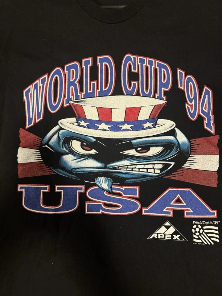 VINTAGE 1994 WORLD CUP USA - APEX - BLACK T-SHIRT - Original - Size XL - Image 2 of 4