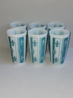Hazel Atlas Milk Glass Turquoise Fleur De Lis Tumbler Set Of 6 MCM Vintage 1950s