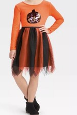 Cat  Jack Girls Halloween Sequin Tulle Dress Small 6/7 Orange Black Pumpkin