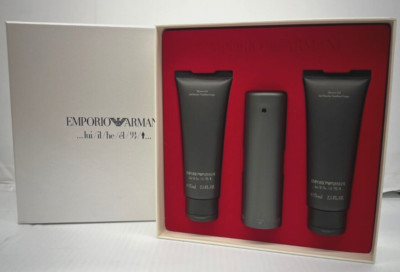 Emporio HE by Giorgio Armani 3 Pcs Set: 1.7 oz EDT Spray & 2 x 2.5 oz S/G
