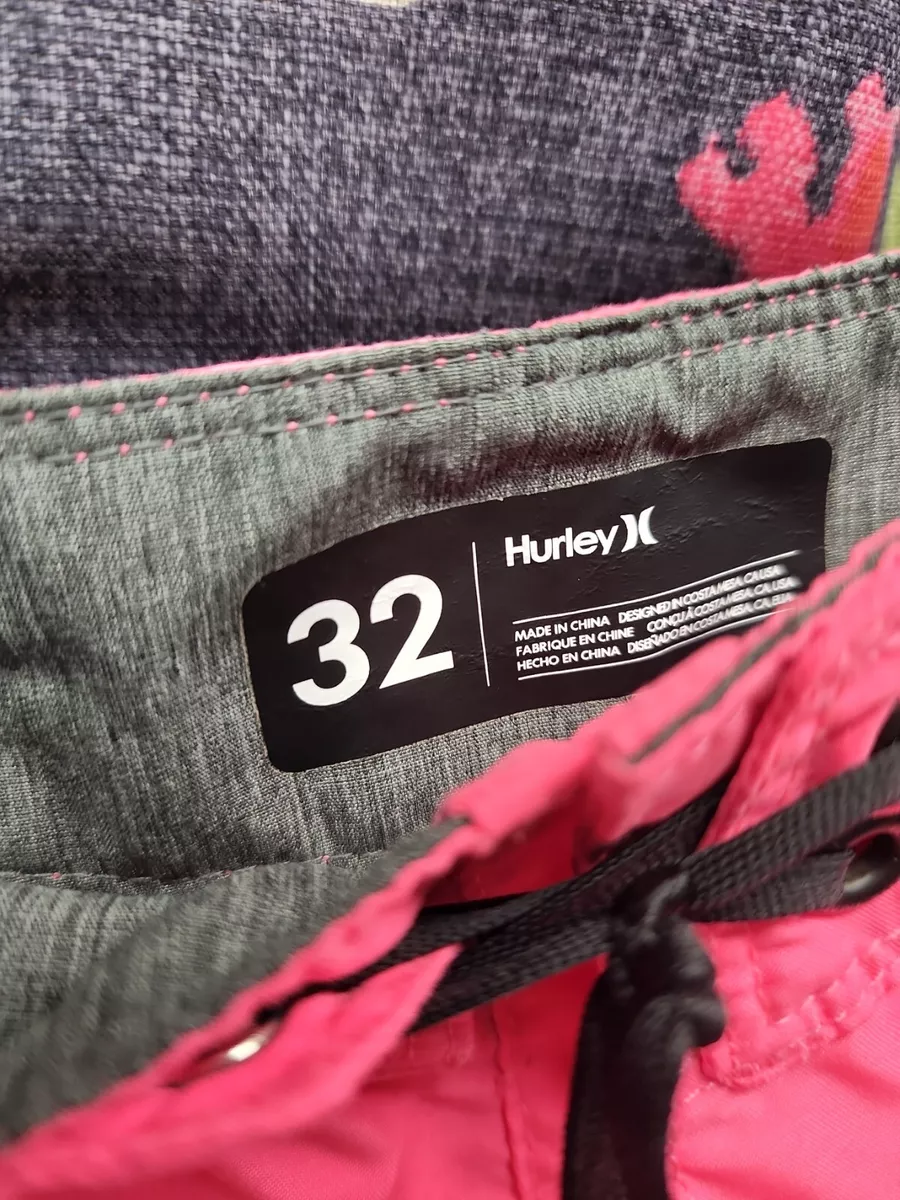 Hurley Hot Pink Board Shorts Black Logo Back Pocket Men s Size 32
