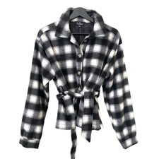 Lulus Misty Days Black And White Plaid Jacket Sz Sm