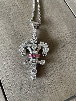 Fleur de Lis Neck Made With Swarovski Crystals-Rhodium Plate
