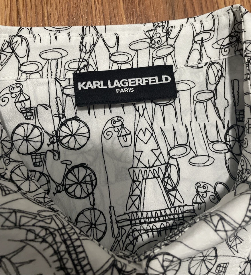 Karl Lagerfeld Shirt Mens Medium Paris Bistro Eiffel Tower Graphic Print - Image 3 of 4