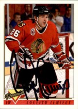 Jocelyn Lemieux Signed Auto 1993-94 Topps Premier card Chicago Blackhawks