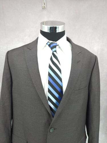 Perry Ellis 2 Piece Suit Mens 46 L Gray Pinstripe Peaked Pants 38x33 Rayon Blend - Picture 3 of 14