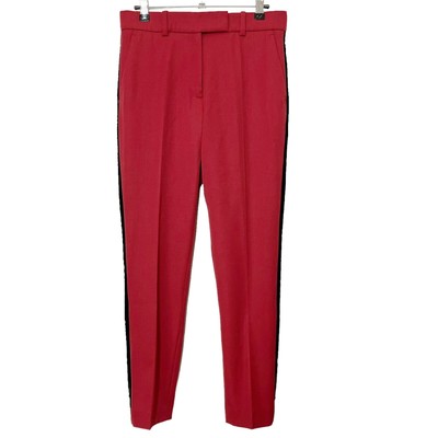 Racil Suit Dress Pants Red Virgin Wool Pleated Black Side Stripe Size US 4/27