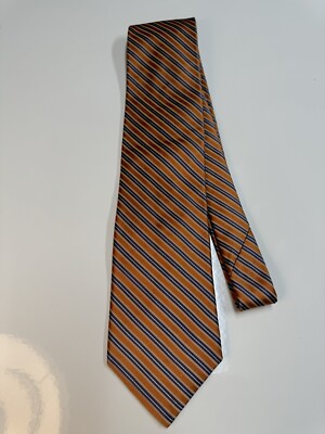 Ike Behar Silk Tie. Golden Brown w w Gray Stripes 59  x 3.75 