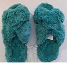 Women Slippers Paris Crossband Fur Stars Above Turquoise Green Turquoise NWT