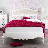 Juliette Shabby Chic White Upholstered Double Bed,stunning 4ft6 White Double Bed Juliette Shabby Chic White Upholstered Double Bed,stunning 4ft6 White Double Bed