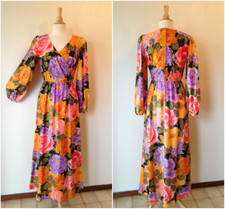 SALE SALE VTG 60s70s Alice of Calif Flower Print Jersey Gown Bust 34" Waist 26"