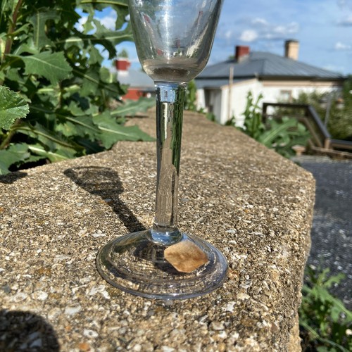 Antique English 1740s Free Blown Lead Glass Plain Straight Stem FOLDED FOOT Wine - Picture 5 of 13