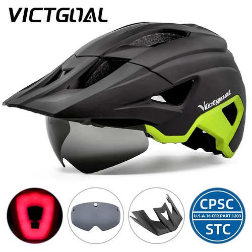 LED Fahrradhelm mit Sonnenbrille Visier Wiederaufladbar LED Herren Fahrradhelm