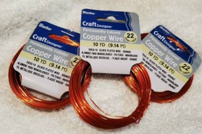 Darice 3959-19 22 Gauge Perm Colored SP Copper Wire  Orange - 10 Yards ea. Qty 3