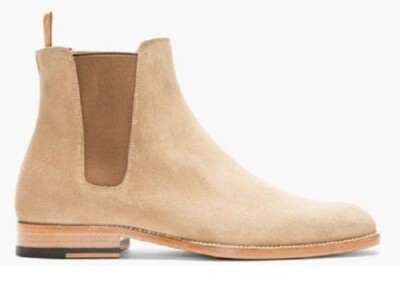 Handgefertigt Herren Chelsea Beige Camel Wildleder Leder Stiefel Männer Wildleder Beige Stiefelette