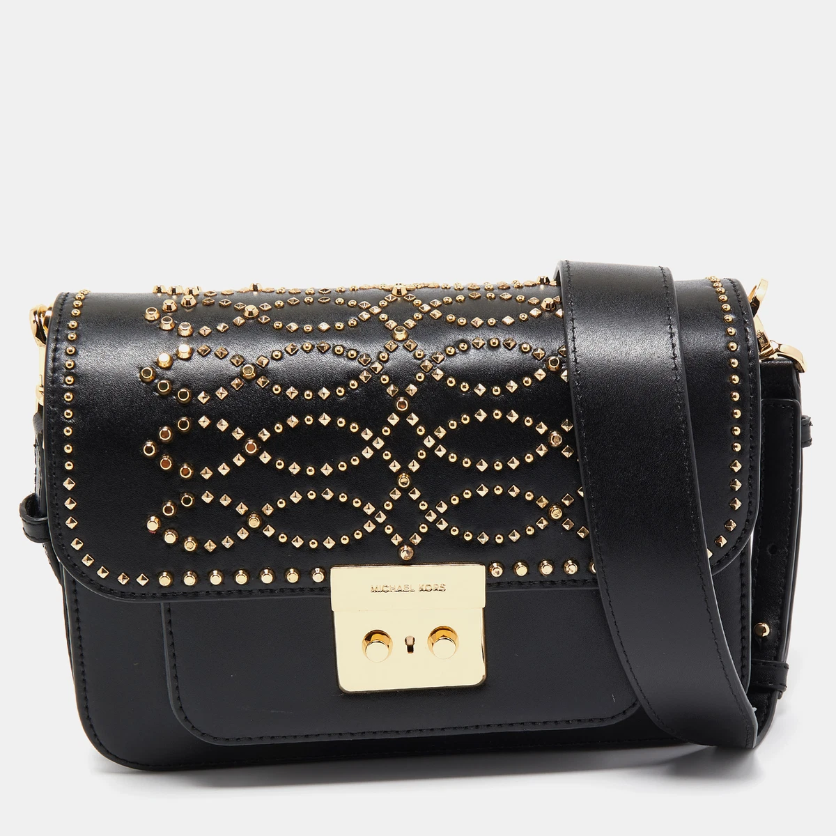 Michael Kors Black Leather Sloan Studded Shoulder Bag eBay