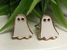 GHOST HALLOWEEN STUD FASHION BOHO CASUAL FUN EARRINGS WHITE GOLD TONE