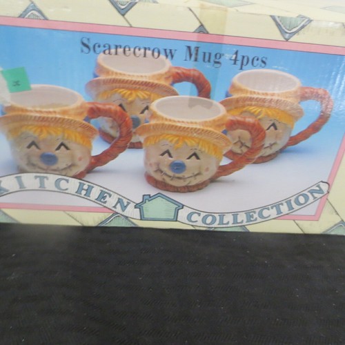 1997 Youngs International Kitchen Collections Scarecrow Mugs New 4 Piece Set - Picture 2 of 2