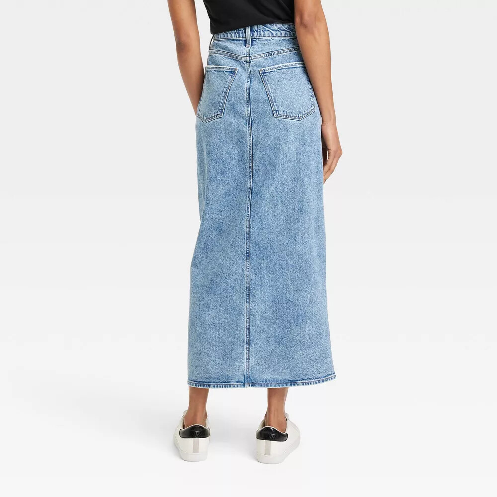 【WONDER WONDER】Prua Surgical Washing Denim Slit Maxi L SK Universal Thread Women's Medium Wash Denim Maxi Skirt - Size