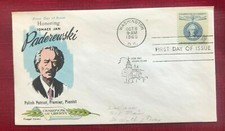 JOHN'S DEALS - US FDC 1960 SC #1159 4c PADEREWSKI - FLUEGEL CACHET