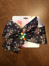 JoJo Siwa Christmas Tree Hair Bow Black Rainbow Pom Pom Holiday Gift