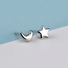 925 Sterling Silver Star And Moon Tiny Cartilage Helix Stud Earrings – Minimalist A1177